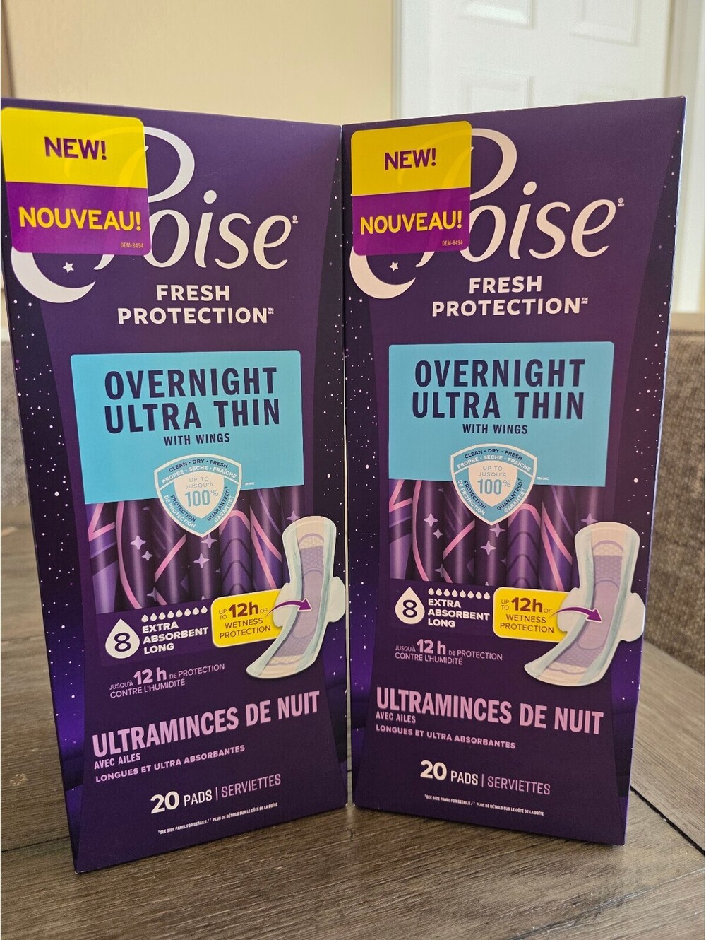 Lot of 2 Poise Fresh Protection Overnight Ultra Thin Pads Extra Absorbent, 20